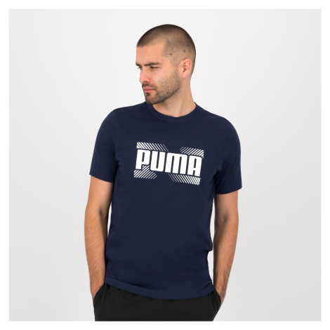 Bavlnené pánske tričko na fitnes s krátkym rukávom modré Puma
