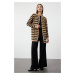 Trendyol Brown Striped Gold Button Detailed Soft Textured Knitwear Cardigan