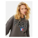 Koton Shirt Collar Sweatshirt Paris Printed Embroidered Long Sleeve Cotton