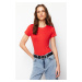Trendyol Red Short Sleeve Elastic Snap Knitted Bodysuit