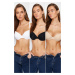 Trendyol Black-White-Skin 3-Pack Polyamide Strap Fixed Covered Knitted Bra