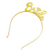 Zlatá čelenka do vlasov s nápisom BRIDE