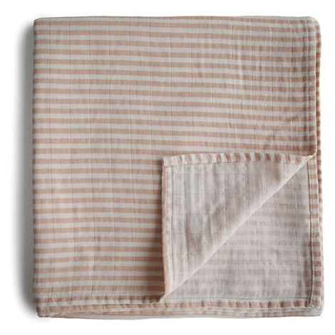 Mushie Muslin Swaddle Blanket Organic Cotton zavinovačka Blue Stripe 120cm x 120cm