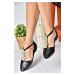 Fox Shoes P726626009 Women's Black Stone Detailed Flat Shoes