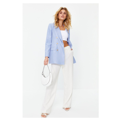 Trendyol Light Blue Oversize Lined Double Breasted Closure Woven Blazer Jacket