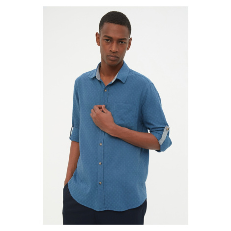 Trendyol Indigo Men's Slim Fit Shirt Collar Dobby Epaulette Shirt