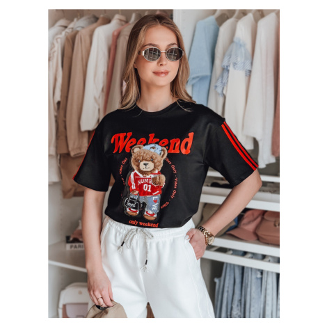 T-shirt damski oversize z misiem FUNTED czarny Dstreet