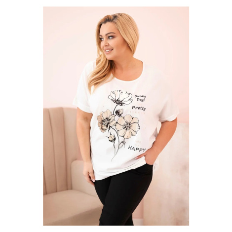 Kesi Włoski Dámska blúzka Plus Size z viskózy s kvetinovou potlačou a nápisom ecru