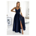 Tmavomodré lesklé maxi šaty JULIET 512-2 dark blue