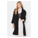Trendyol Black Oversized Belted Trench Coat with Snap Fastener