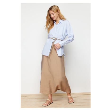 Trendyol Stone Normal Waist Woven Linen Look Skirt