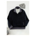 Trendyol Navy Blue Oversize/Wide Cut Zippered Color Blocked Fleece/Plush Sweatshirt