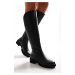 Shoeberry Women's Malissa Black Genuine Leather Heeled Boots Black Genuine Leather