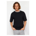 Trendyol Black Oversize/Wide Cut Mystic Print Contrast Collar Rib 100% Cotton T-Shirt