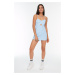 Trendyol Blue Checkered Window Detailed Strappy Mini Woven Jumpsuit