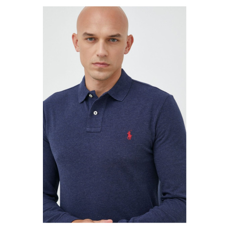 Bavlnené tričko s dlhým rukávom Polo Ralph Lauren tmavomodrá farba, jednofarebné