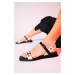 LuviShoes MOZES Black-Beige Genuine Leather Women Sandals
