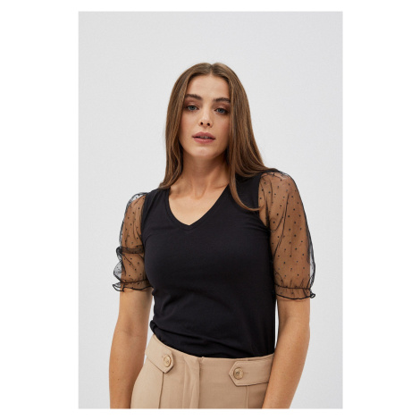 Blouse with decorative sleeves - black Moodo