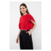 Trendyol Red Sleeves Ruffle Detailed Crew Neck Stretchy Knitted Blouse