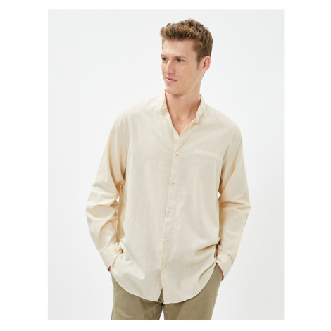 Koton Linen Blend Shirt Magnificent Collar Pocket Detailed Buttoned Long Sleeve