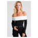 Cool & Sexy Women's Black and White Madonna Collar Camisole Blouse