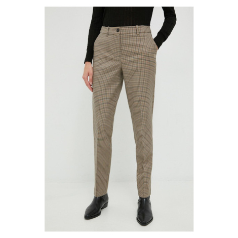 Nohavice Tommy Hilfiger dámske, béžová farba, rovné, vysoký pás