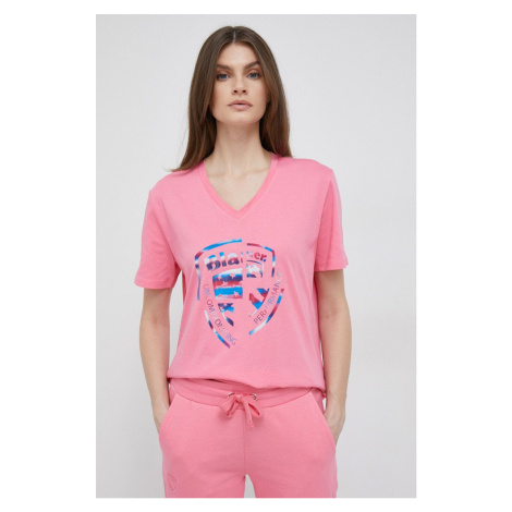 Bavlnené tričko Blauer ružová farba