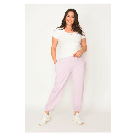 Şans Women's Lilac Cotton Fabric Tracksuit Bottom with Pocket Detail and Elastic Waist Cuffs and