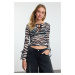 Trendyol Black Zebra Printed Fitted/Fits Body Flexible Knitted Blouse