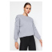 Trendyol Gray Melange Pearl Detailed Regular Fit Low-Sleeve Knitted Sweatshirt with Fleece Insid