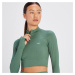 Dámske bezšvové rebrované skrátené tričko MP Tempo so 1/4 zipsom – pastelovo zelené