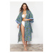 Trendyol Floral Patterned Belted Maxi Woven Ribbon Accessory Beach Kimono&Caftan