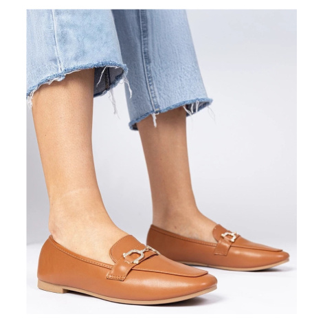marka niezdefiniowana Brown elegant moccasins with rhinestones Banzao