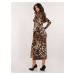 Dámske midi šaty s leopardím vzorom a rozparkom LK-SK-509792-3.37-black-beige