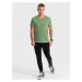 Zelené pánske basic tričko s véčkovým výstrihom Ombre Clothing