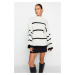 Trendyol Ecru Wide Pattern Striped Knitwear Sweater