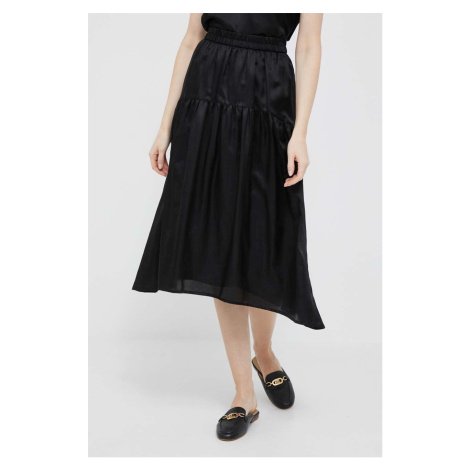 Kašmírová sukňa Dkny čierna farba, midi, áčkový strih