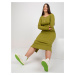 Light green plus size ribbed dress with slit at back