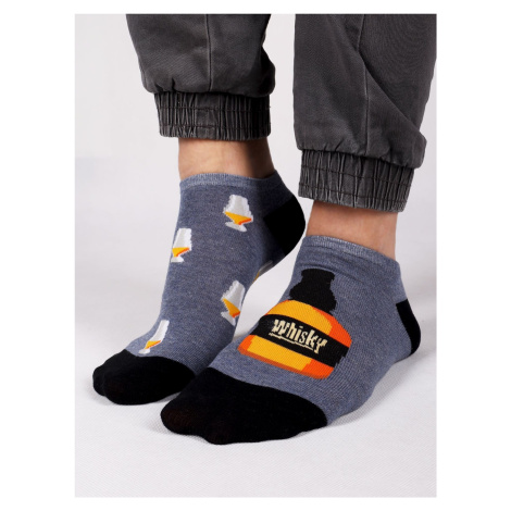 Pánske členkové vtipné bavlnené ponožky Yoclub s farebnými vzormi námornícka modrá