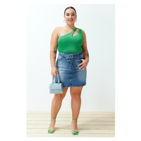 Trendyol Curve Blue Belted Mini Denim Skirt