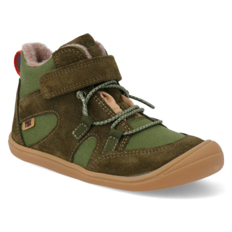 Barefoot zimné detské členkové topánky Koel - Beau Wool Khaki zelená