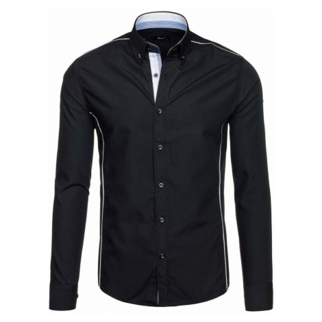 Čierna pánska elegantná košeľa s dlhými rukávmi BOLF 6875