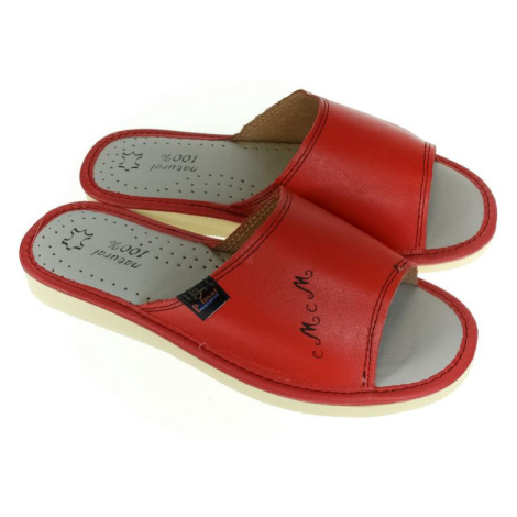 Dámske luxusné kožené červené papuče MEM John-C