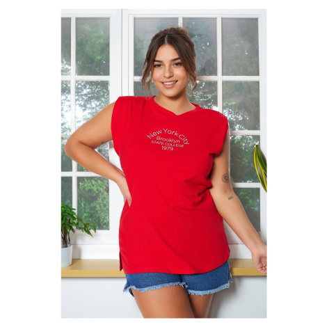 Trendyol Curve Red Printed Knitted T-Shirt