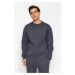 Trendyol Anthracite Oversize/Wide Cut Half Turtleneck Letter Embroidered Sweatshirt with Polar F