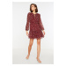 Trendyol Burgundy Woven Lined Chiffon Floral Pattern Foulard Collar Mini Woven Dress