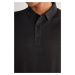 AC&Co / Altınyıldız Classics pánske čierne tričko slim fit slim fit polo výstrih s krátkym rukáv