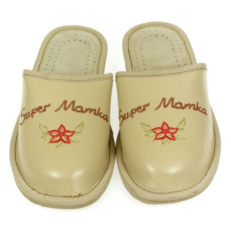Dámske kožené béžové papuče SUPER MAMKA John-C