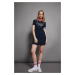 DEFACTO Coool Bodycon Fitted Crew Neck Printed Ribbed Camisole Short Sleeve Mini Black Dress D45