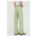 Nohavice Remain dámske, zelená farba, rovné, vysoký pás